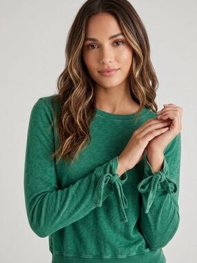 HELLO NITE LA Women's Emerald Green  Long-Sleeve Lounge Tie-Cuff Top Size XS